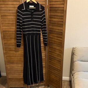 Anthropologie Black and White Striped Long Sleeve Dress